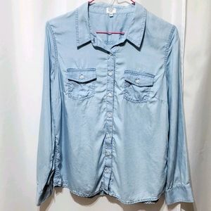 Crown & Ivy Lightweight Blue Jean Button Top sz PL